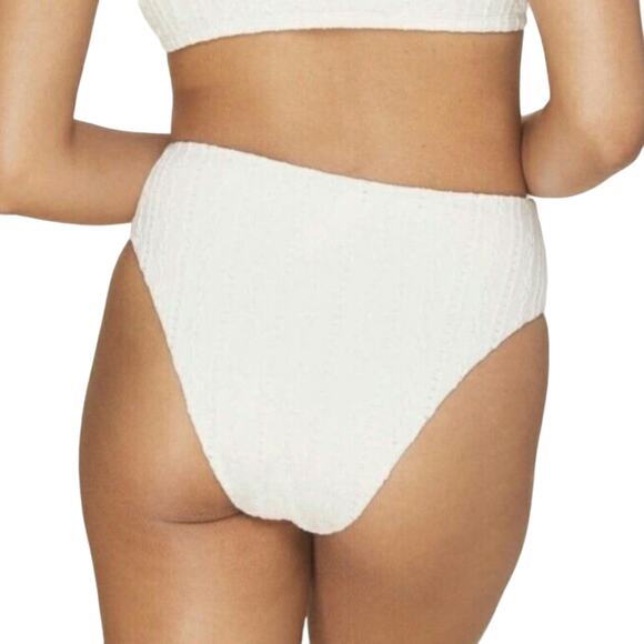 Andie 90s High Waisted Bikini Bottom Coconut (White / Cream) Textured S New - Picture 4 of 11